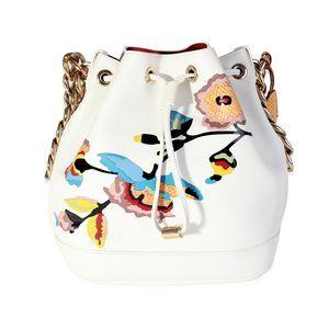 Dior White Calfskin & Multicolor Python Appliqué Paradise Bubble Bucket Bag